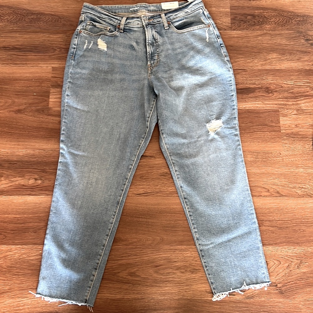NWT OLD NAVY HIGH RISE CURVY O G STRAIGHT LEG DISTRESSED WITH FRAYED HEM SIZE 14